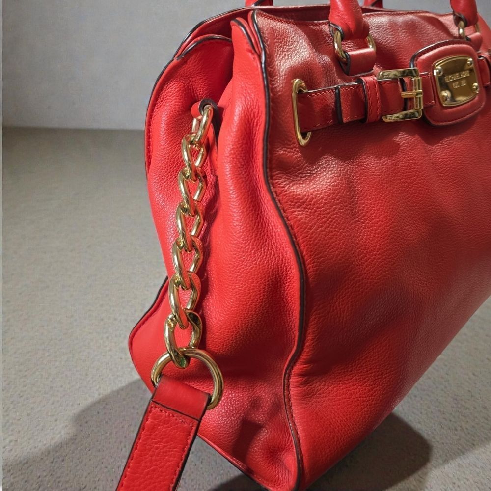 Michael Kors Hamilton Satchel Mandarin Orange Pebbled Leather Gold Hardware  EUC - Picture 4 of 15